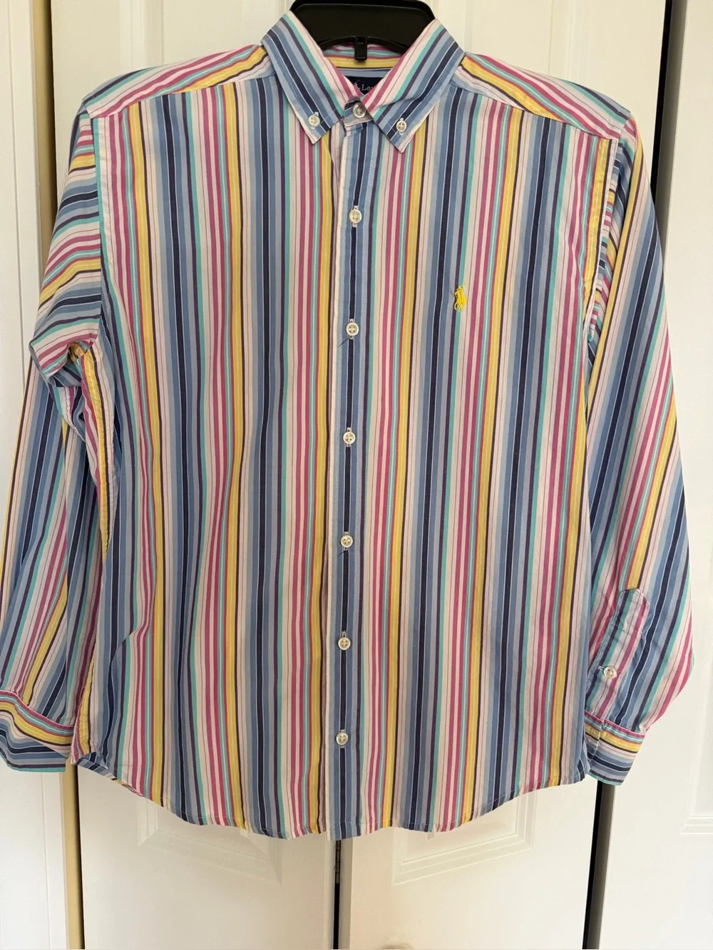 Ralph Lauren Boys L 16-18 Multi Color Pastel Stripe Long Sleeve Shirt Cotton